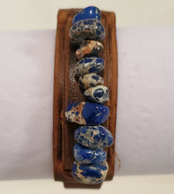 Load image into Gallery viewer, Bracelet-Leather Strap with Blue  Regalite Stones
