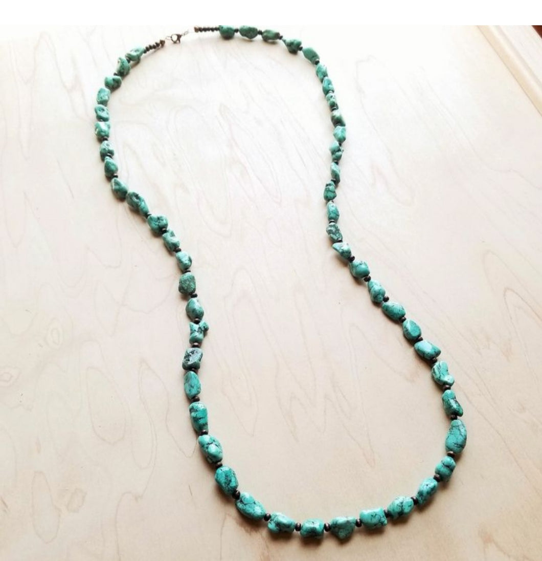 Necklace-Turquoise Stone and Wood, Long