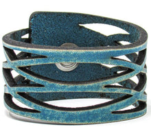 Load image into Gallery viewer, Bracelet Cuff-Leather Wrap Waves, Blue
