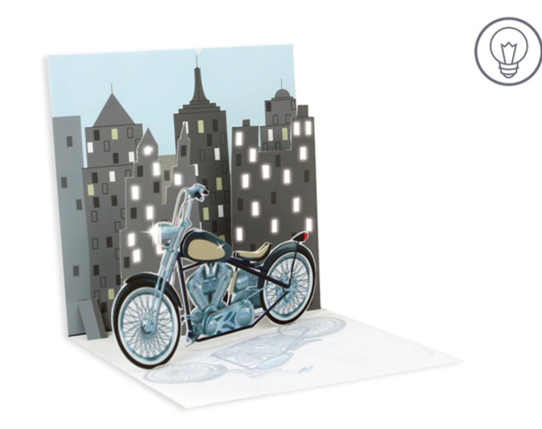Pop-up Card with Lights-Motorcycle in the City