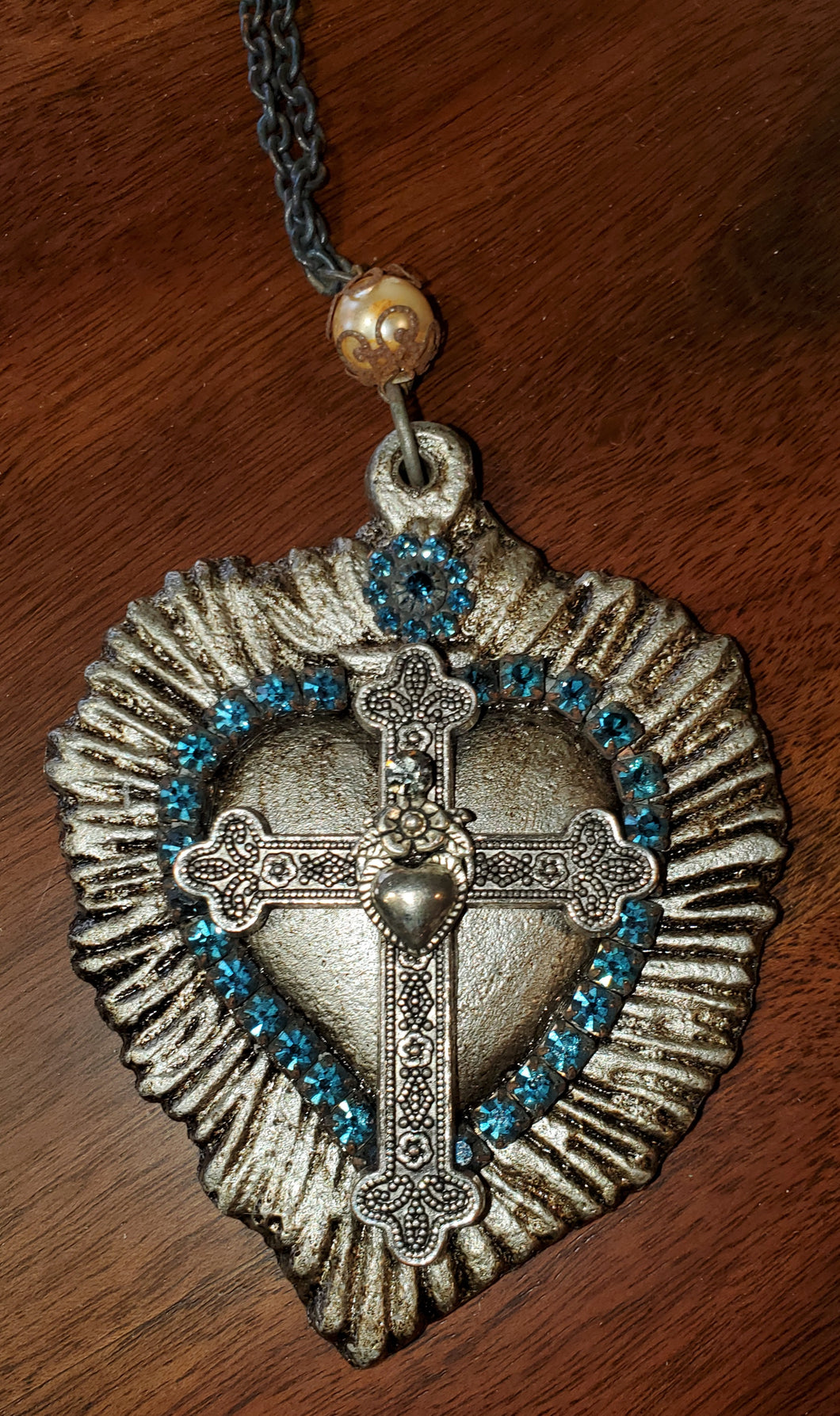 Heart with Blue Jewels & Cross