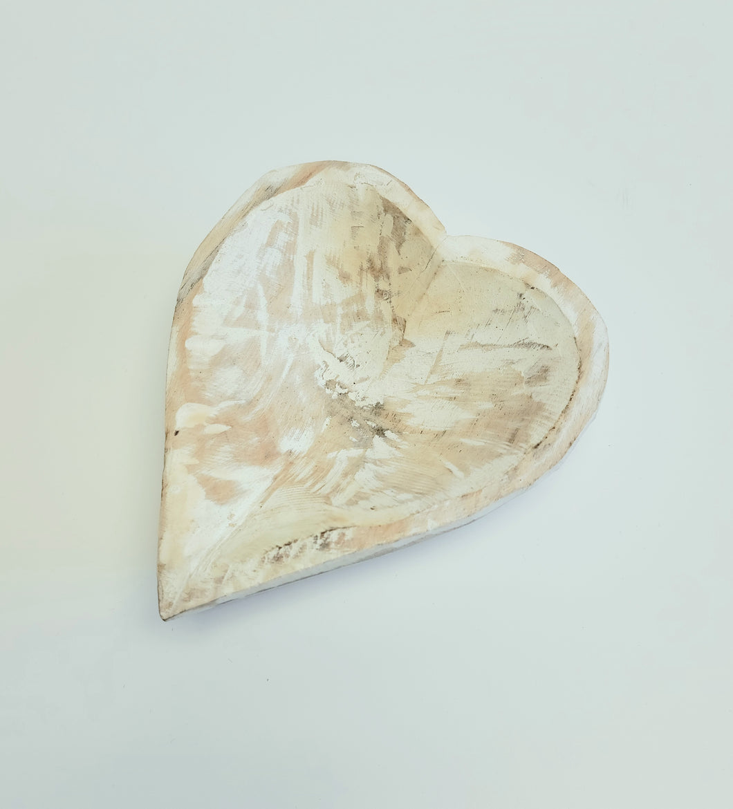Bowl-Wooden Heart White