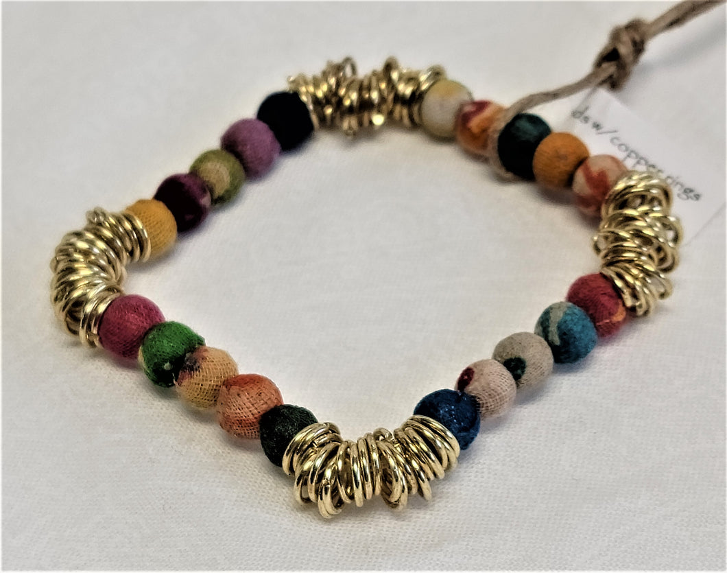 Bracelet-Kantha Beads w/Copper Rings