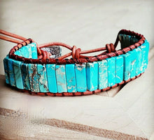 Load image into Gallery viewer, Bracelet Cuff-Woven Regalite Stacked Stone-Turquoise
