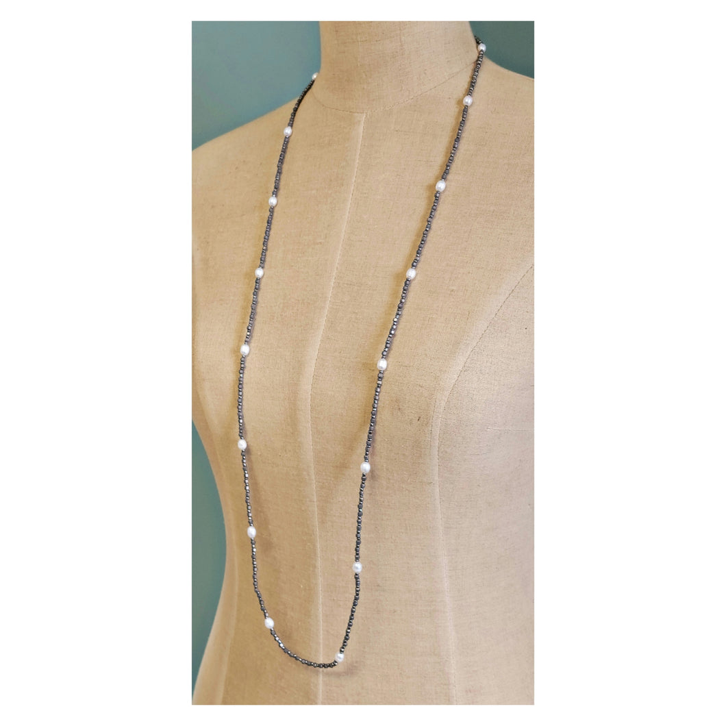 Necklace-Grey beads w/Pearls