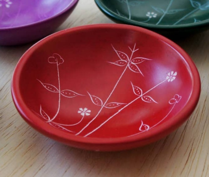 Dish-Round Red w/Etching 3