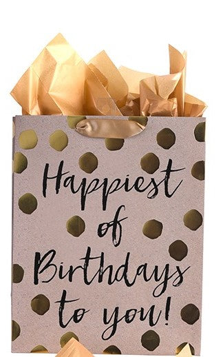 Gift Bag-Birthday Gold Dots on Grey