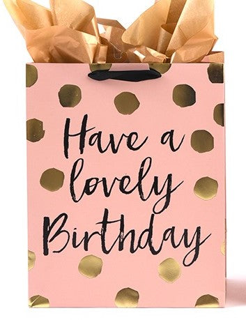 Gift Bag-Birthday Gold Dots on Pink
