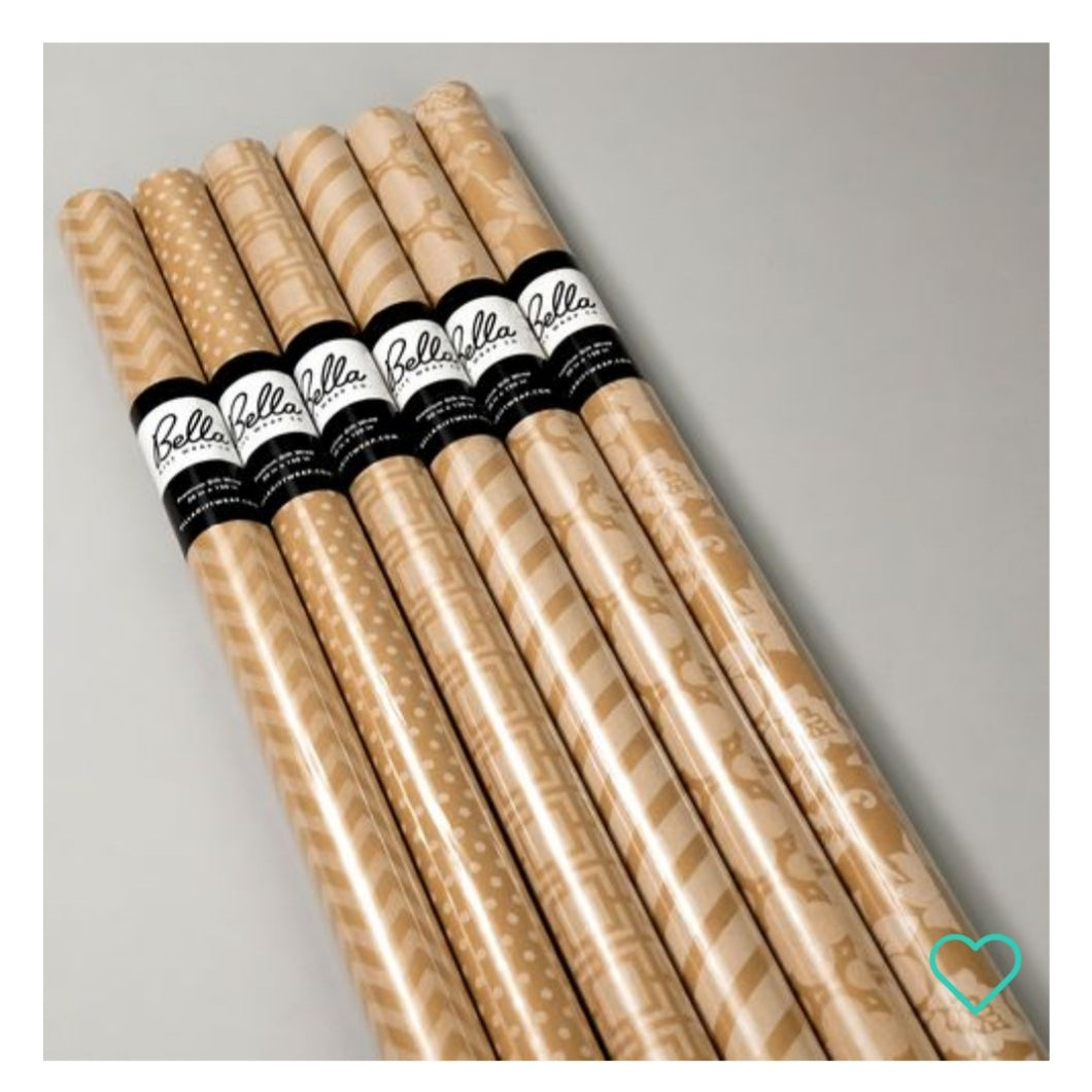 Gift Wrap-S/6 Kraft & White